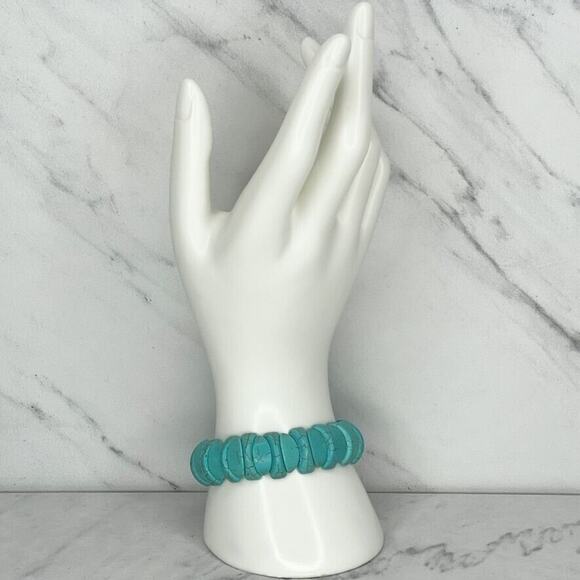 Faux Turquoise Beaded Stretch Bracelet - Picture 2 of 6